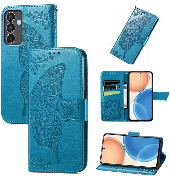 Etui z klapką do Samsung Galaxy M55 5G, Butterfly, niebieskie