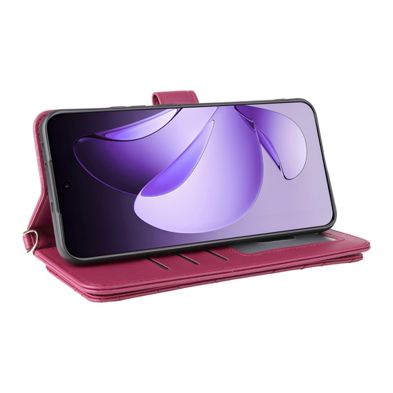 Etui z klapką do Oppo Reno 13 Pro 5G, Crossbody Leather Wallet, bordowe