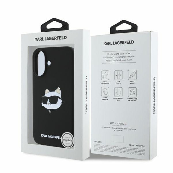 Etui Karl Lagerfeld do iPhone 16, Silicone Choupette Head Print, czarne