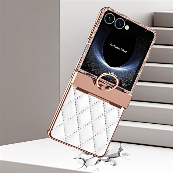 Etui ze szkłem do Samsung Galaxy Z Flip7 5G – białe