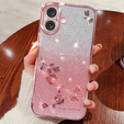 Etui do iPhone 16 Plus, Glitter Flower, różowe rose gold