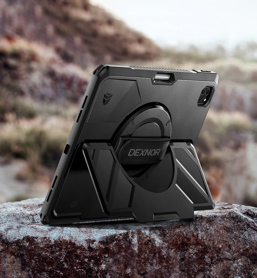 Etui Dexnor 360° do iPad Pro 13" 2024 (7 gen.), z paskiem i miejscem na rysik - czarne