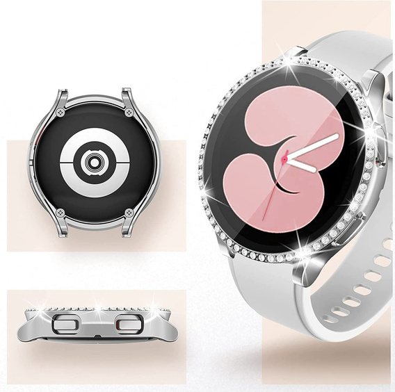 2w1 Etui + Szkło Hartowane do Samsung Galaxy Watch 6 40mm, Srebrne