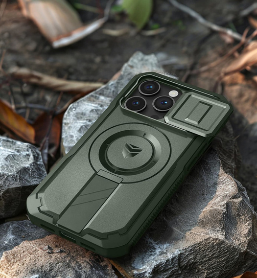 Etui Dexnor do iPhone 14 Pro – magnetyczne, z przesuwaną osłoną aparatu - zielone