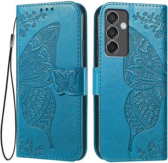 Etui z klapką do Samsung Galaxy M55 5G, Butterfly, niebieskie