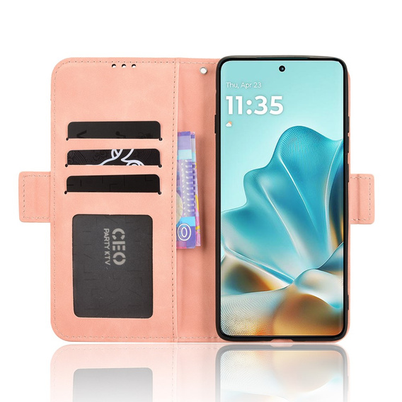 Etui z klapką do Motorola Edge 60 / 60 Fusion, Card Slot, różowe
