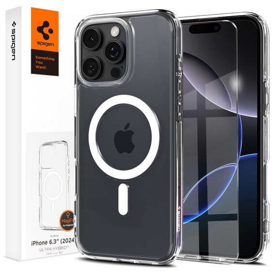 Etui Spigen do iPhone 16 Pro Max, Liquid Crystal Mag, przezroczyste + Szkło Hartowane 9H