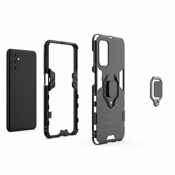 Zestaw Etui do Samsung Galaxy A04S / A13 5G, pancerne KickStand z ringiem, czarne + Szkło
