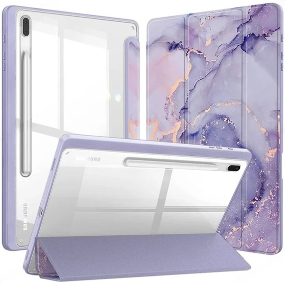 Etui do Samsung Galaxy Tab S10 FE+ Plus, Smartcase Hybrid, z miejscem na rysik, Marble fioletowe