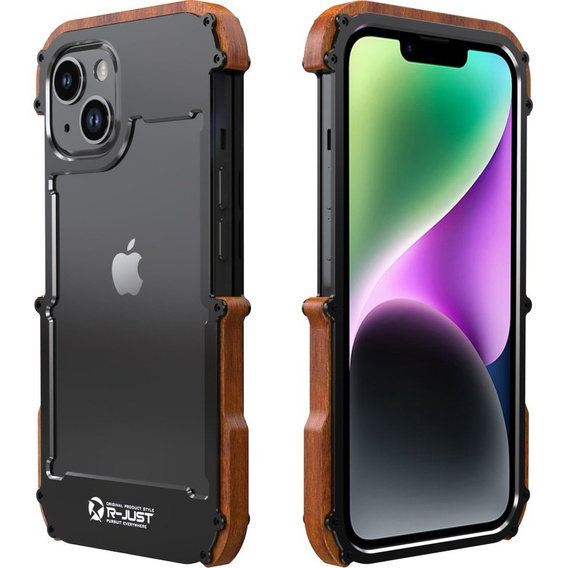 Etui R-JUST do iPhone 14 Plus, Alu Wood Bumper, czarne