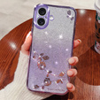 Etui do iPhone 16 Plus, Glitter Flower, fioletowe