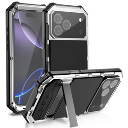 Etui pancerne do iPhone 17 Pro, R-JUST, z podstawką, srebrne