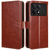 Etui z klapką do Xiaomi Poco F6 Pro, Crazy Horse Wallet, brązowe