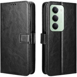 Etui z klapką do Xiaomi Redmi 15 5G / 4G, z teksturą Crazy Horse, czarne