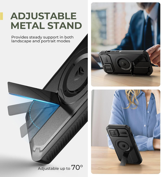 Etui pancerne do iPhone 13 / 14, Dexnor CamProtect MagSafe, z folią prywatyzującą, czarne (Dwie ramki)
