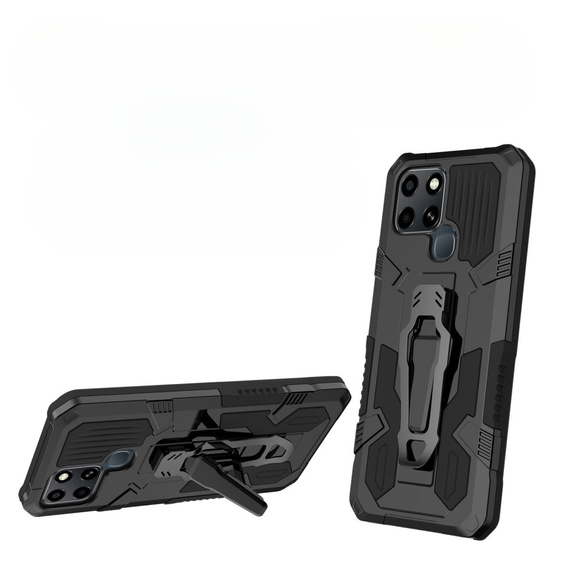 Etui pancerne do Infinix Smart 6, Obudowa Hybrid KickStand Case, Czarne