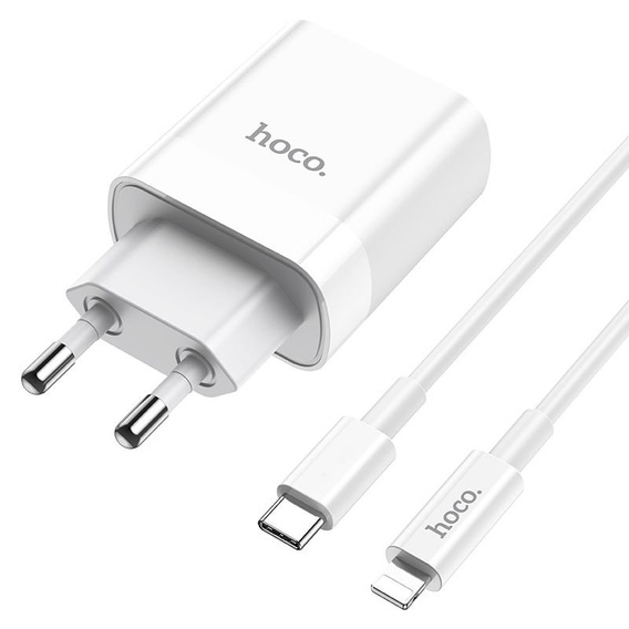 HOCO C80A Ładowarka Sieciowa PD 20W QC3.0 + Kabel USB-C - Lightning 1m, White