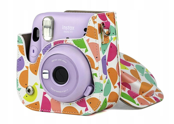 Etui do Fujifilm Instax Mini 11, skórzany pokrowiec z paskiem, kolorowe wieloryby