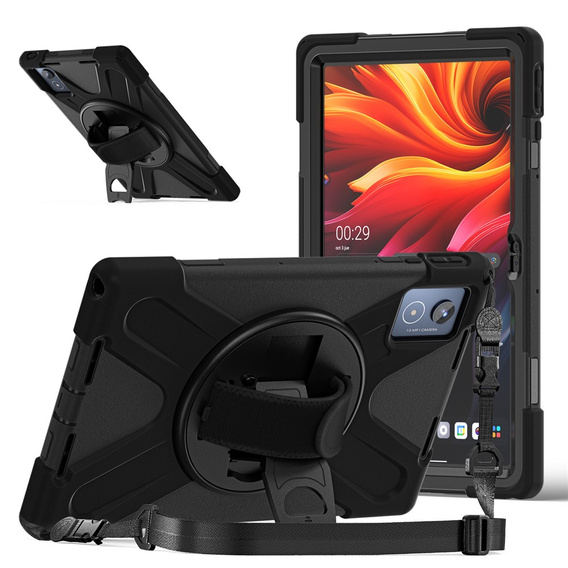Pancerne etui do Lenovo Tab K11 Plus, z podstawką i paskiem na ramię – czarne