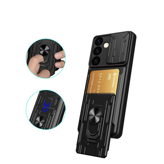 Etui pancerne do Samsung Galaxy S24, Camera Slide Card Slot, czarne