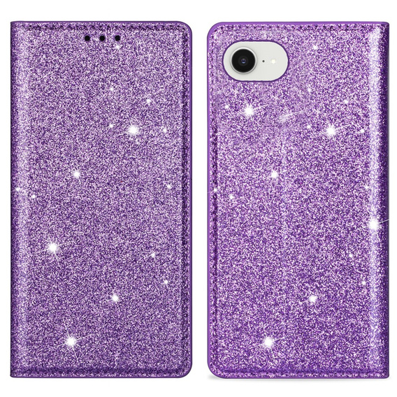 Etui z klapką do iPhone 16E, Card Slot Glittery, fioletowe