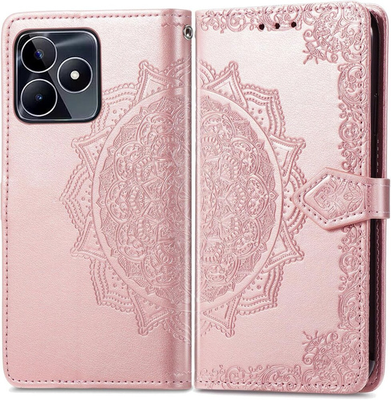 Etui z klapką do Realme Note 50, Mandala, różowe