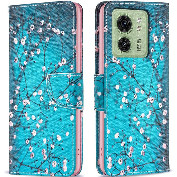 Etui z klapką do Motorola Edge 40 5G, Wallet, Sakura niebieskie