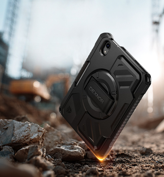 Etui Dexnor 360° do iPad mini 8.3" 2021 (6 gen.) / iPad mini 8.3" 2024 (7 gen.), z paskiem i miejscem na rysik - czarne