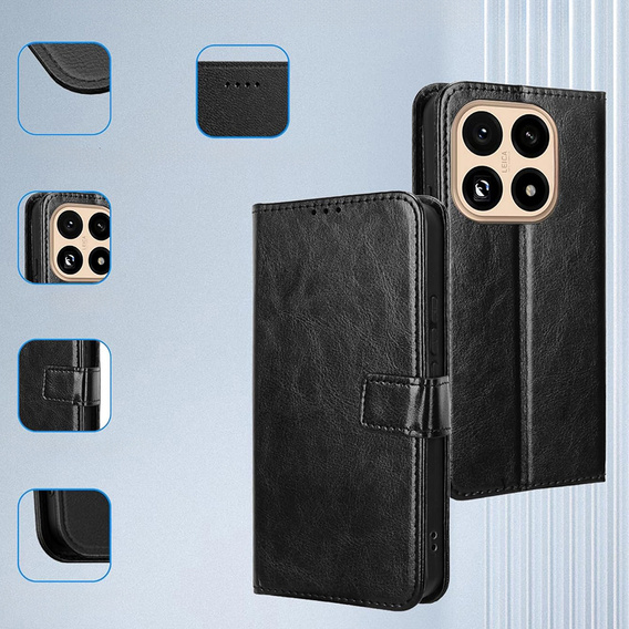 Etui z klapką do Xiaomi 15T, Crazy Horse Wallet, czarne