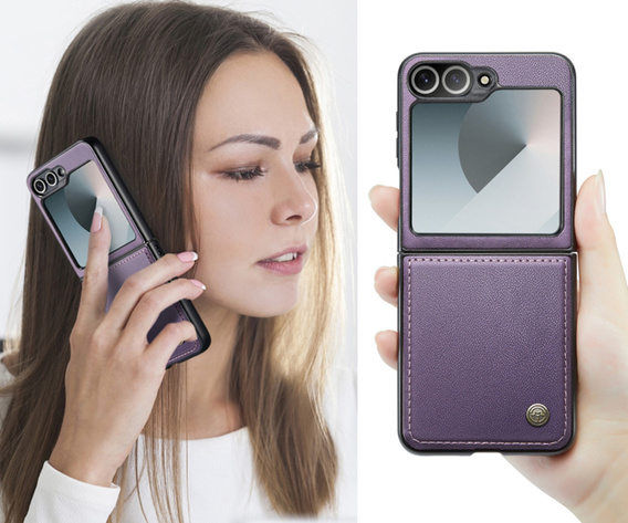 Etui do Samsung Galaxy Z Flip7 FE / Z Flip6, CASEME Litchi Leather, fioletowe