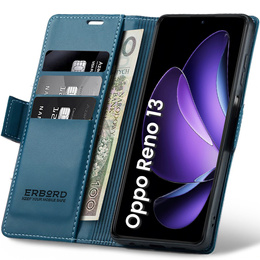 Etui do Oppo Reno 13, ERBORD Glossy Litchi, portfel z klapką, niebieskie