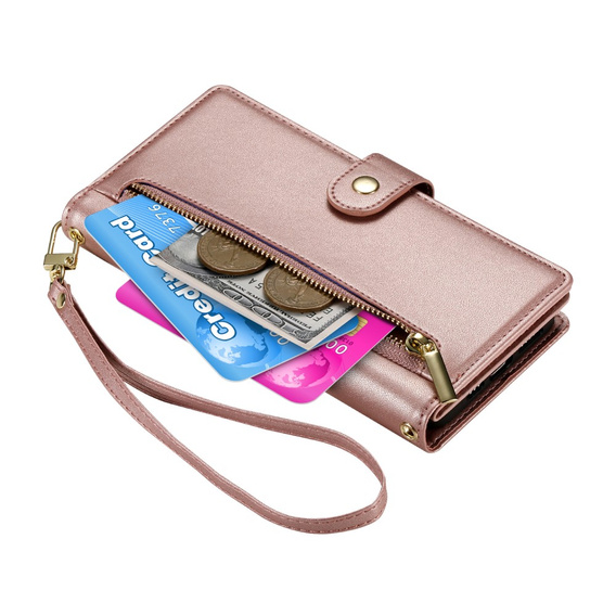 Etui z klapką do Oppo Reno 13F 5G, Wallet Zipper Pocket, różowe