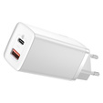 Ładowarka sieciowa Baseus GaN2 Lite, USB + USB-C, 65W - biała