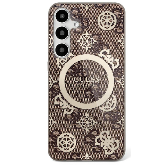 Etui GUESS do Samsung Galaxy S25, Magnetic IML Peony, brązowe