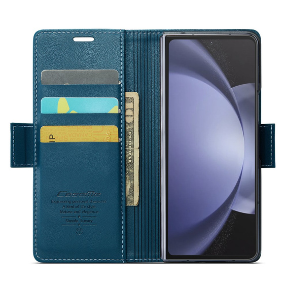 Etui z klapką CASEME do Samsung Galaxy Z Fold6 5G, Litchi Wallet, niebieskie