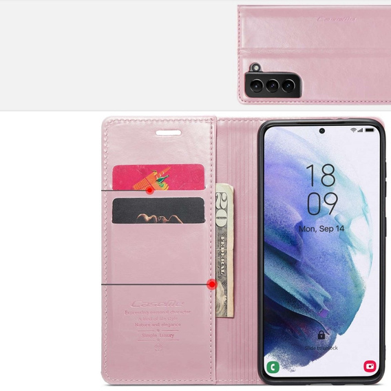 Etui z klapką CASEME do Samsung Galaxy S21, Waxy Textured, różowe