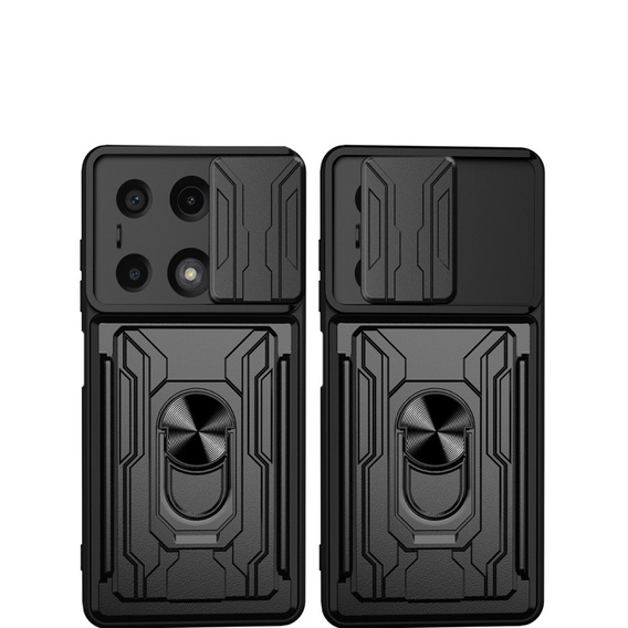 Etui pancerne do Xiaomi Redmi Note 13 Pro 4G / Xiaomi Redmi Note 14S / Xiaomi Poco M6 Pro 4G, Camera Slide Card Slot, czarne