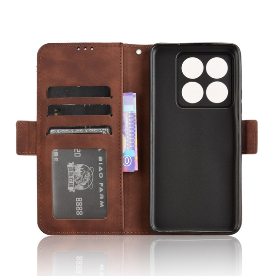 Etui z klapką do Xiaomi 14T Pro, Card Slot, brązowe