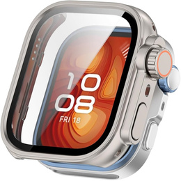 2w1 Etui + Szkło Hartowane do Huawei Watch Fit 4 Pro, Srebrne/Pomarańczowe