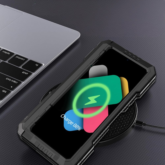 Etui pancerne do Samsung Galaxy Z Fold6 5G, aluminiowe, z podstawką i miejscem na rysik, czarne
