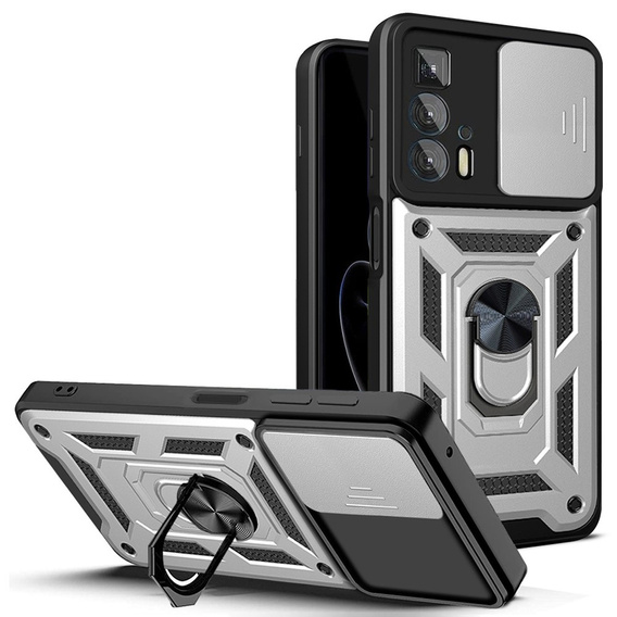 Etui pancerne do Motorola Edge 20 Pro, CamShield Slide, srebrne