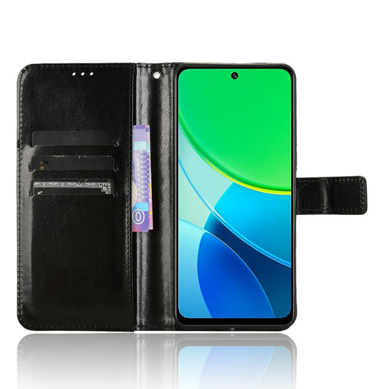 Etui z klapką do Vivo Y19s, Crazy Horse Wallet, czarne