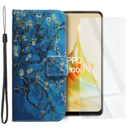 Zestaw Etui do Oppo Reno8 T 4G, portfel z klapką, sakura + szkło