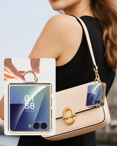 Etui skórzane z ringiem do Samsung Galaxy Z Flip 7 - fioletowe