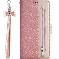 Etui z klapką do Samsung Galaxy A54 5G, Wallet Pocket Zipper Lace, różowe