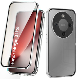 Etui do Honor Magic 8 Lite, Magnetic Dual Glass, srebrne