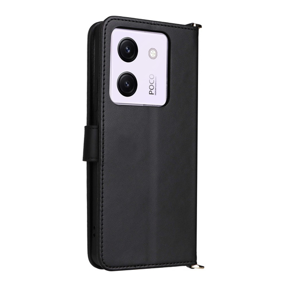 Etui z klapką do Xiaomi Poco M7 Pro 5G, Crossbody Leather Wallet, czarne