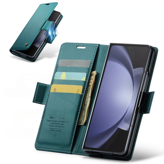 Etui z klapką CASEME do Samsung Galaxy Z Fold6 5G, Litchi Wallet, zielone