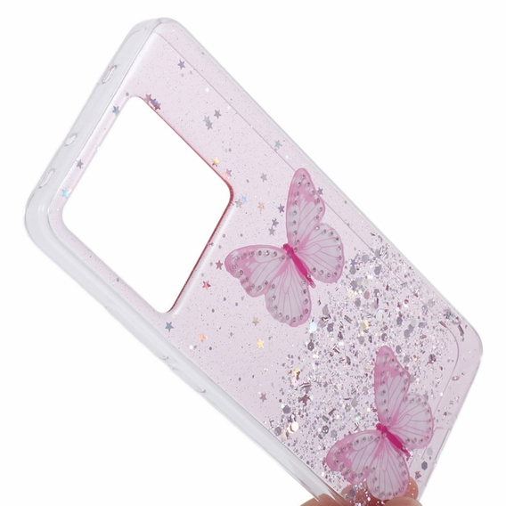 Etui do Xiaomi 13T / 13T Pro, Glitter Butterfly, różowe