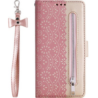 Etui z klapką do Samsung Galaxy A34 5G, Wallet Pocket Zipper Lace, różowe